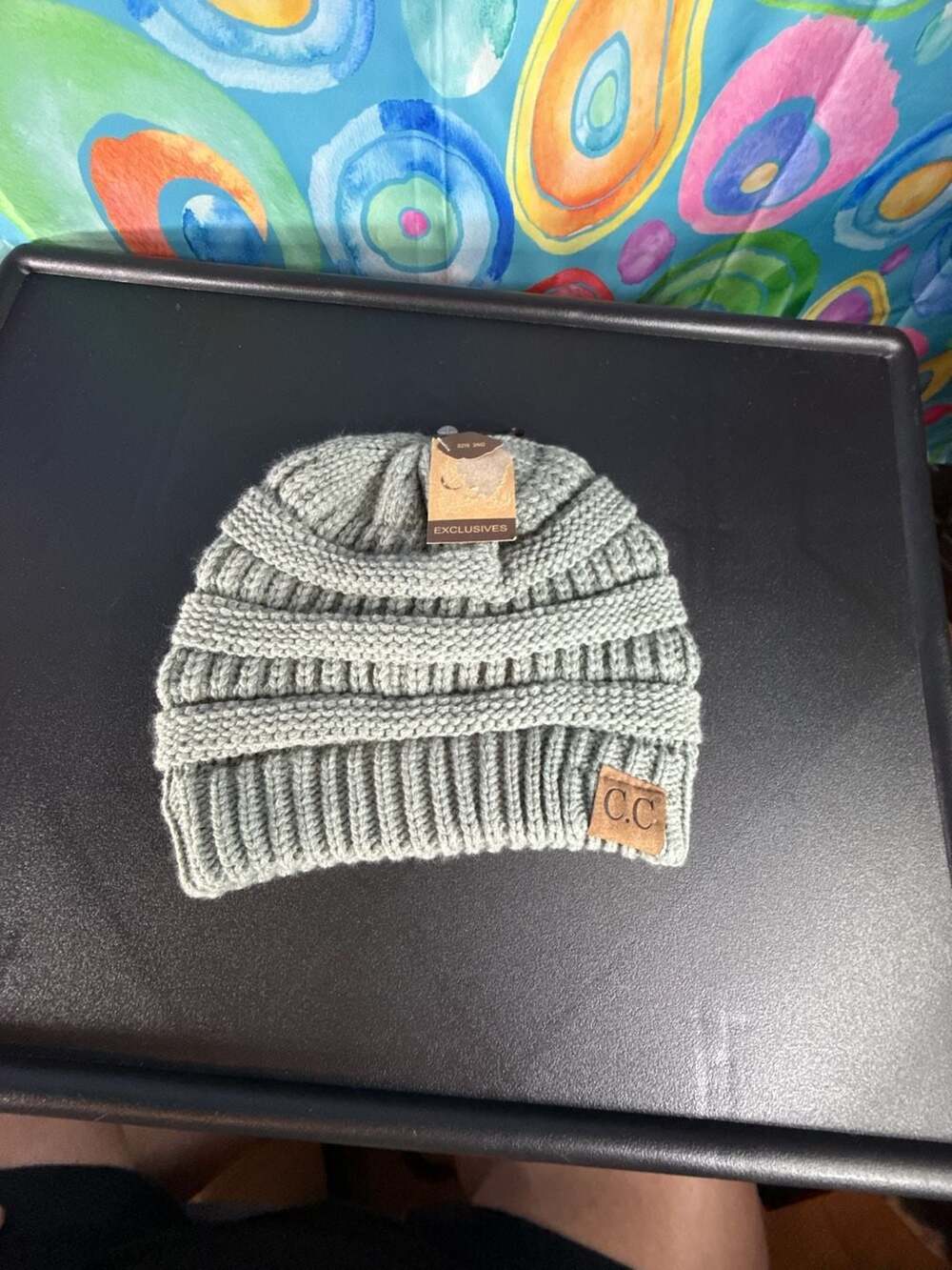 C.C Exclusives Ribbed Cable Knit Beanie in Natural Grey NWT